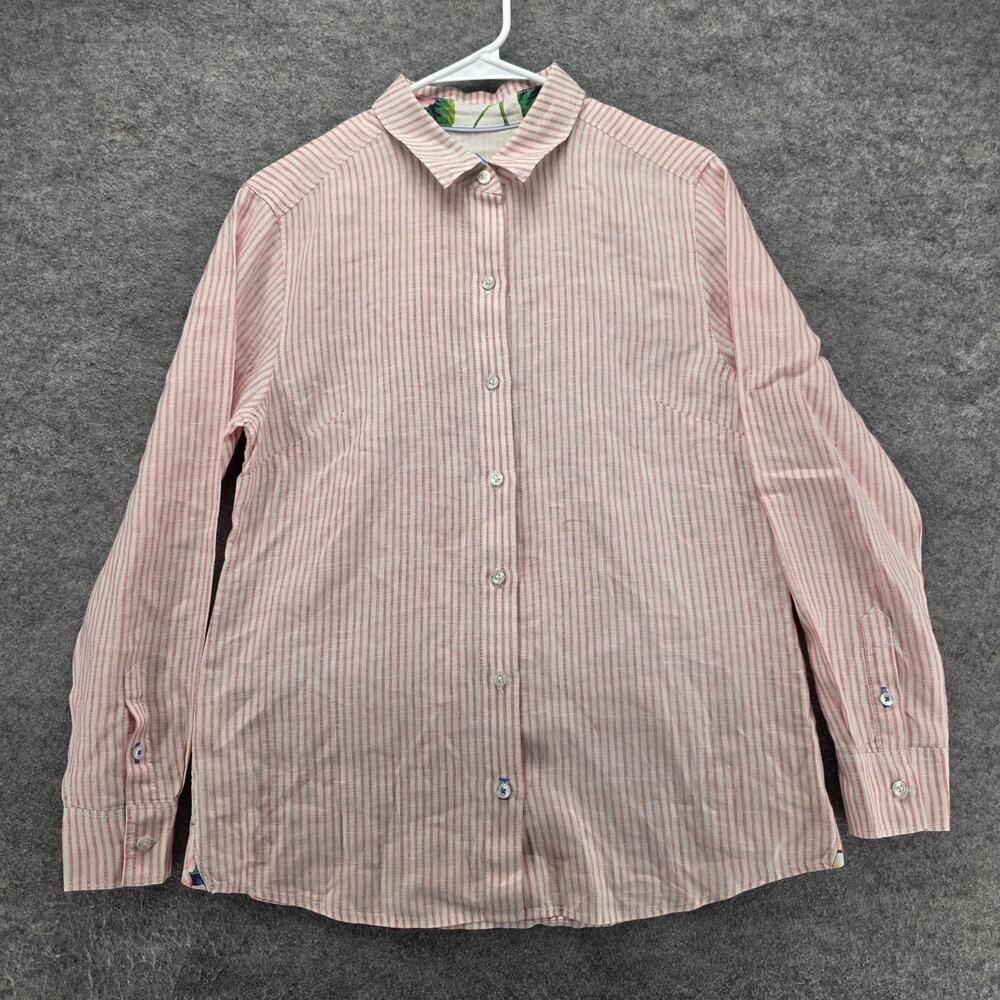 Tommy Bahama Shirt Mens Small Pink White Stripe Linen Long Sleeve Button Front